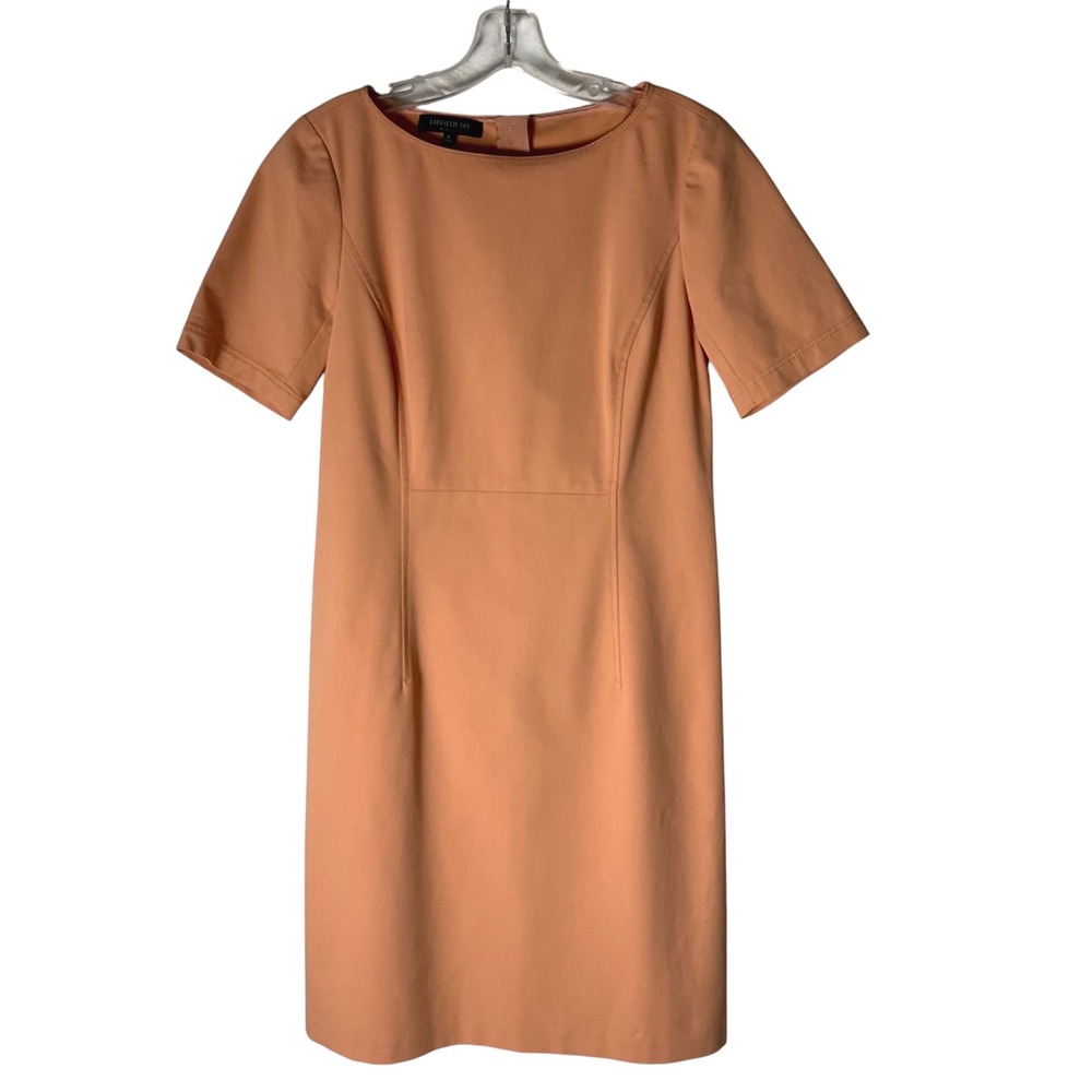 Lafayette 148 NY Short-Sleeve Sheath Dress Classic Peach Pink Size Small
